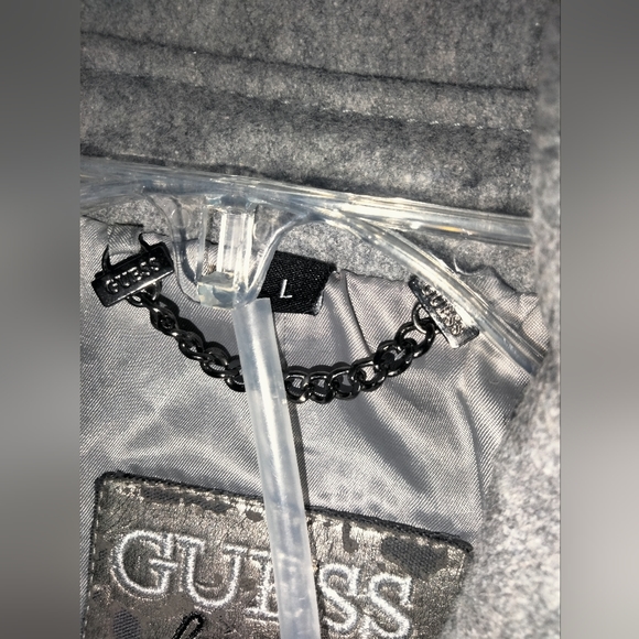 Guess (Size L) Gray Ruffle Layered Hem Wool Blend Button Down Belted Cuff Coat - Picture 4 of 16